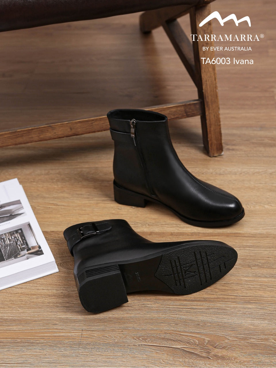 TARRAMARR Women Leather Boots Ivana Buckled Chelsea Boots Black TA6003