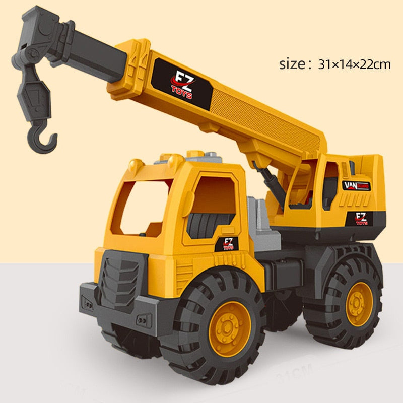 Large Engineering Vehicle Toy Set: Excavator, Crane, Mixer, and Dump Truck Models for Kids' Outdoor Sand Play and Fun