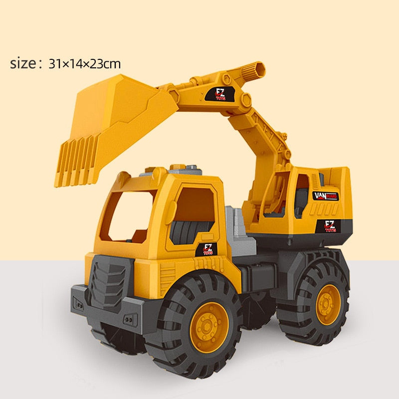 Large Engineering Vehicle Toy Set: Excavator, Crane, Mixer, and Dump Truck Models for Kids' Outdoor Sand Play and Fun