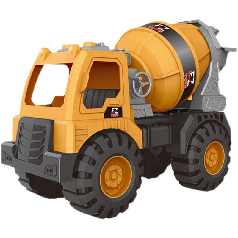 Large Engineering Vehicle Toy Set: Excavator, Crane, Mixer, and Dump Truck Models for Kids' Outdoor Sand Play and Fun