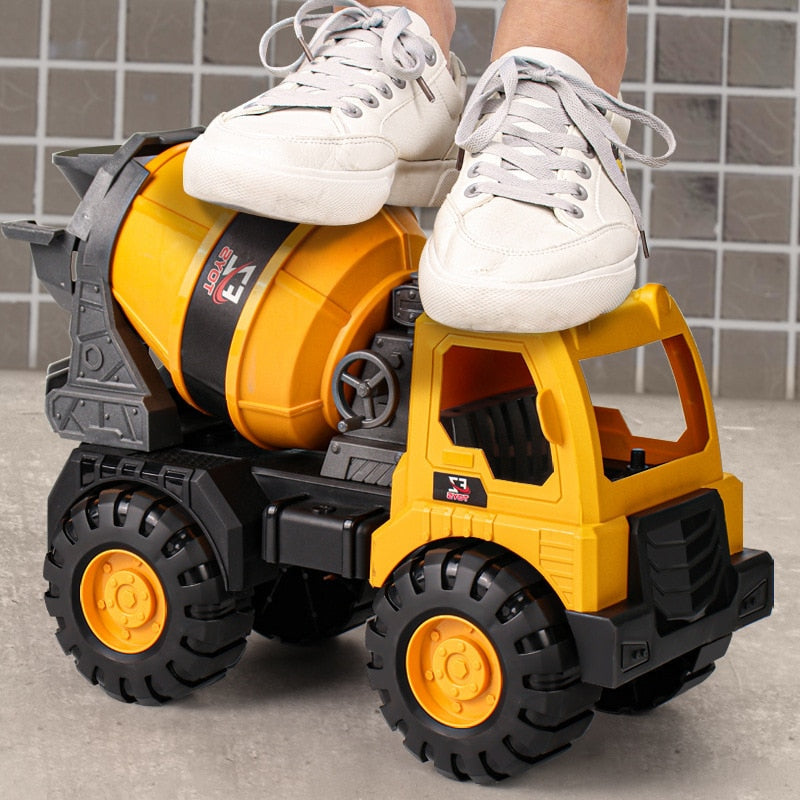 Large Engineering Vehicle Toy Set: Excavator, Crane, Mixer, and Dump Truck Models for Kids' Outdoor Sand Play and Fun