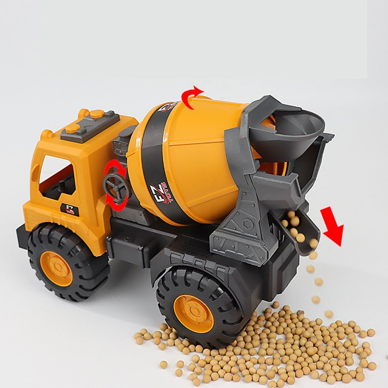 Large Engineering Vehicle Toy Set: Excavator, Crane, Mixer, and Dump Truck Models for Kids' Outdoor Sand Play and Fun