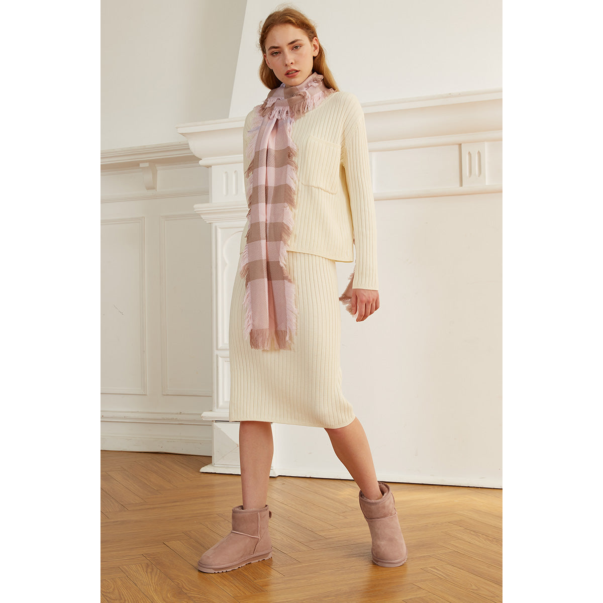 Ugg Fringed Check Wool Scarf WS091