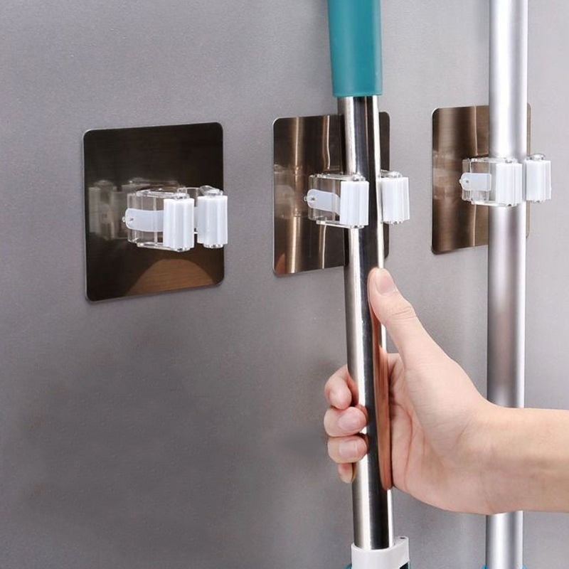 Multi-Purpose Hooks 2/4pcs Adhesive Wall Mounted Mop Holder Broom Hanger Hook Kitchen bathroom Strong Hooks