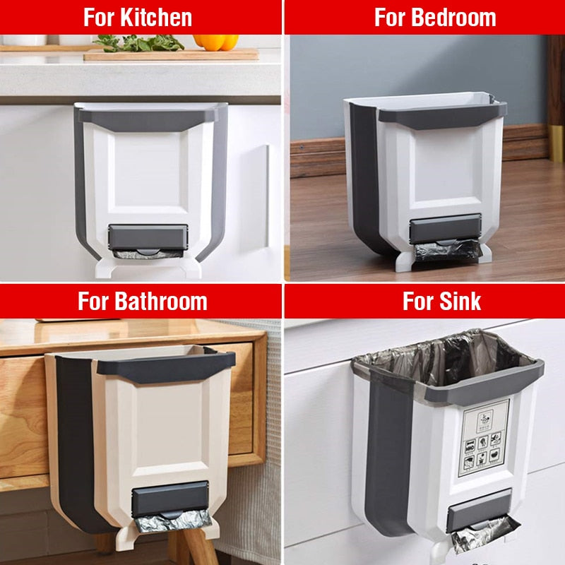 Foldable Trash Bin Hanging Waste Bin For Kitchen Garbage Can