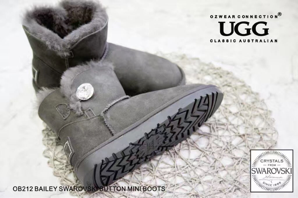 UGG Classic MINI Button With SWAROVSKI Boots (WATER RESISTANT)OB212 OB366