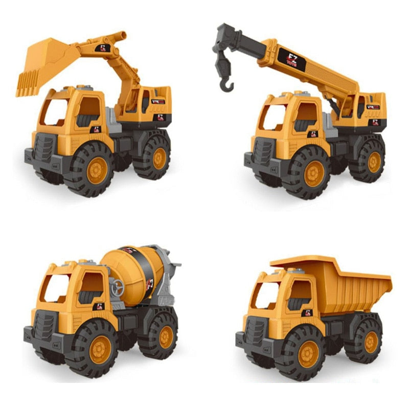 Large Engineering Vehicle Toy Set: Excavator, Crane, Mixer, and Dump Truck Models for Kids' Outdoor Sand Play and Fun