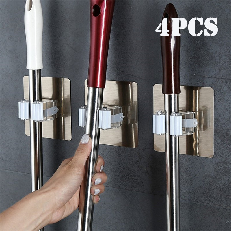 Multi-Purpose Hooks 2/4pcs Adhesive Wall Mounted Mop Holder Broom Hanger Hook Kitchen bathroom Strong Hooks