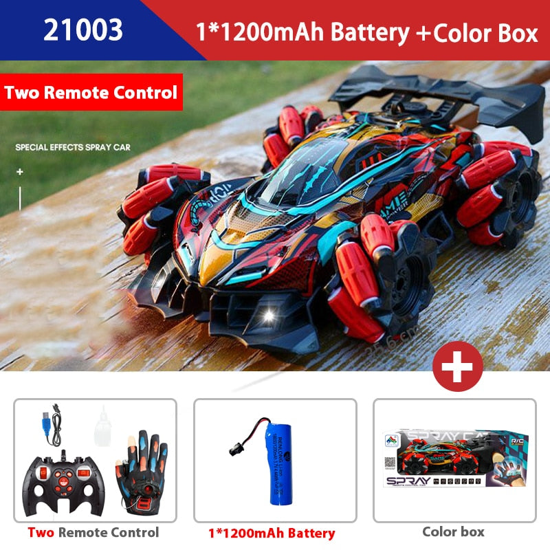 WLtoys F1 Drift RC Car: LED Lights, Music, 2.4G Remote Control with Glove Gesture, Spray Stunt, 4WD Electric Fun for Children