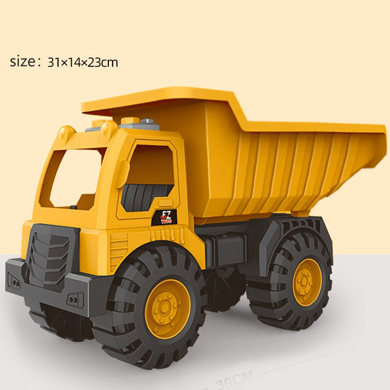 Large Engineering Vehicle Toy Set: Excavator, Crane, Mixer, and Dump Truck Models for Kids' Outdoor Sand Play and Fun