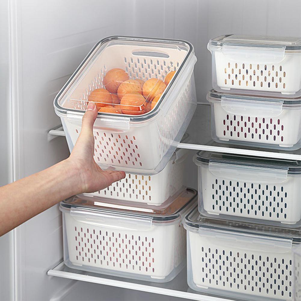 Refrigerator Storage Box Fridge Organizer Fresh Vegetable Fruit Boxes Drain Basket Storage Containers Pantry Kitchen Organizer