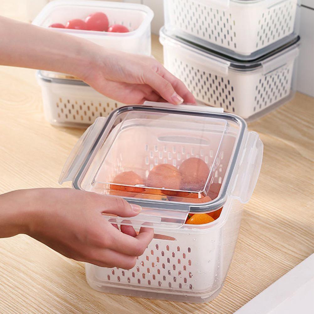 4/6 Grid Refrigerator Storage Box Fridge Vegetable Fruit Organizer Drain  Basket